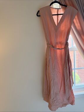 Sleeveless V-Neck Pink Wrap Midi Dress